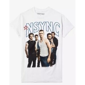 NSYNC Glitter Logo‎ Boyfriend White Tee Shirt Retro Women 2X NWT